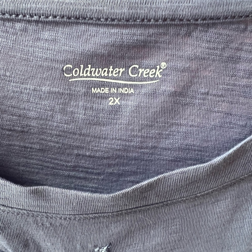 Coldwater Creek Periwinkle Floral Embroidered Short Sleeve Tee - Picture 7 of 9